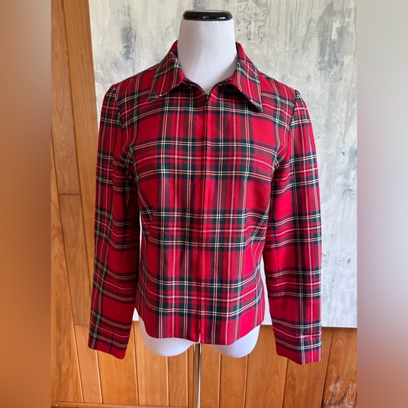Vintage Pendleton Wool Blazer Jacket Womens Size 10 Red & Black Tartan Plaid. - Picture 1 of 12